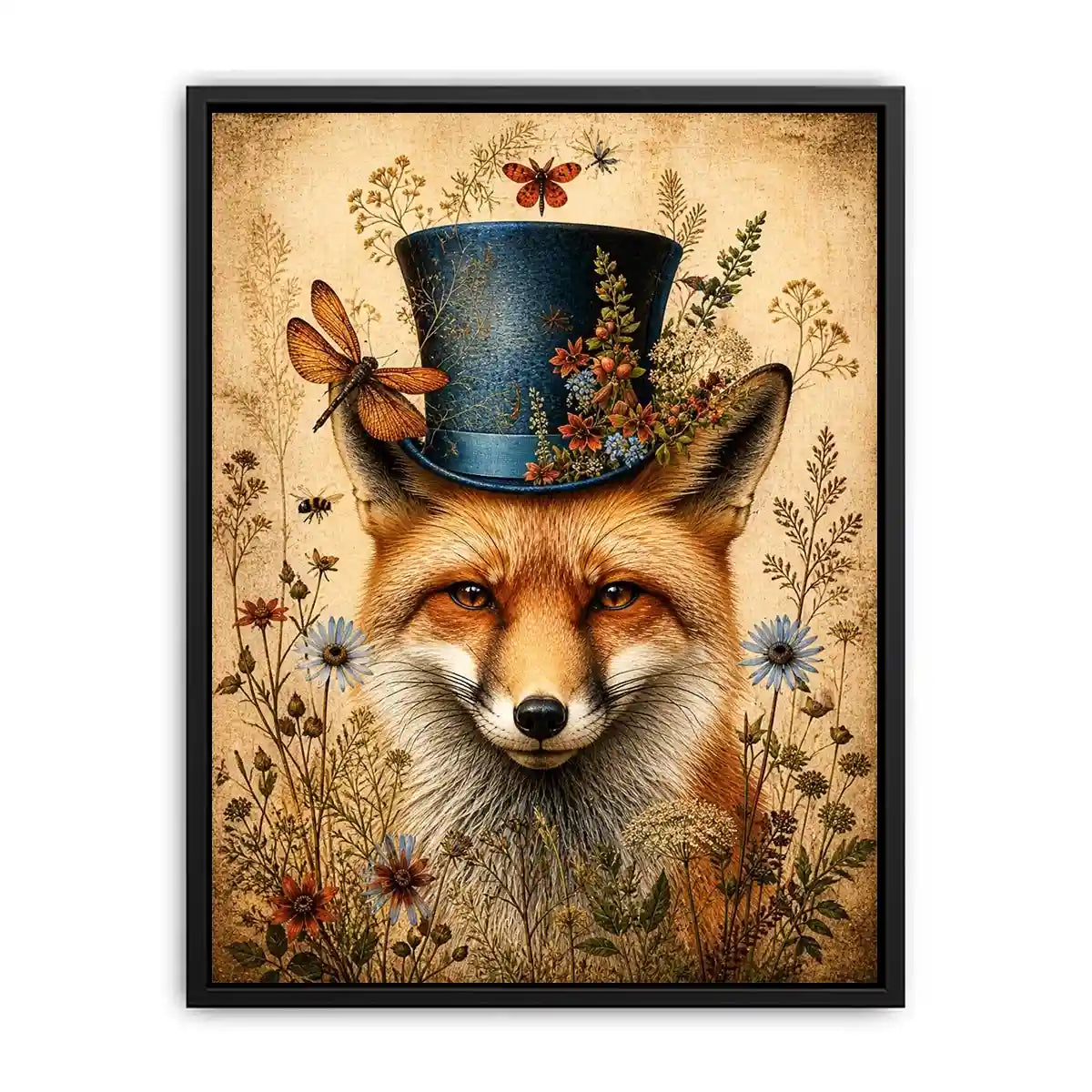 Whimsical fox in a botanical frame