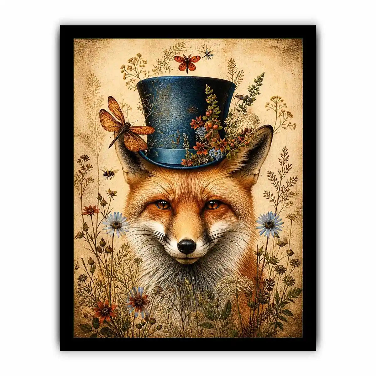 Whimsical fox in a botanical frame