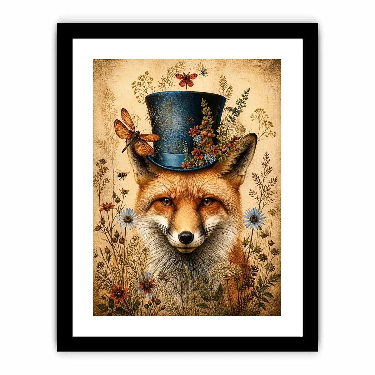 Whimsical fox in a botanical frame