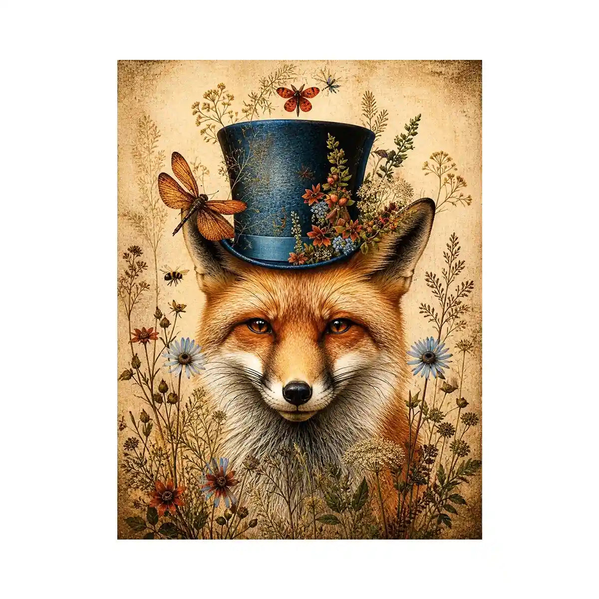 Whimsical fox in a botanical frame