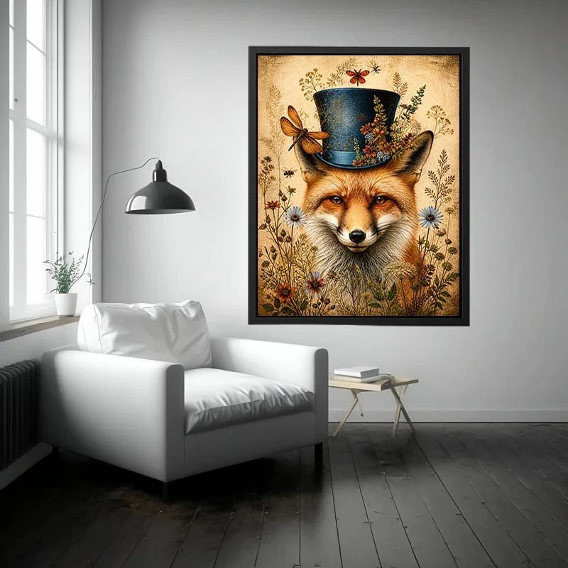 Whimsical fox in a botanical frame