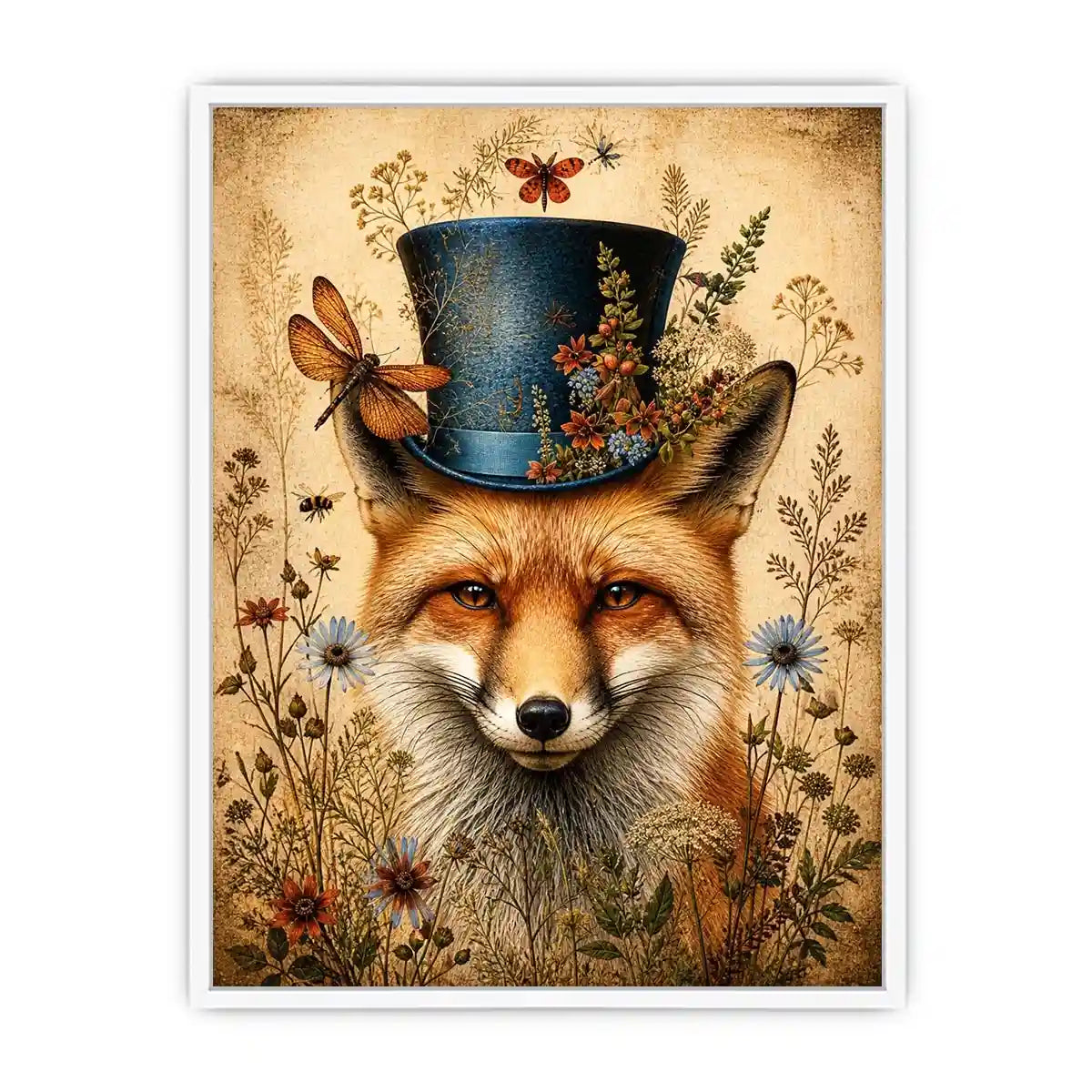 Whimsical fox in a botanical frame