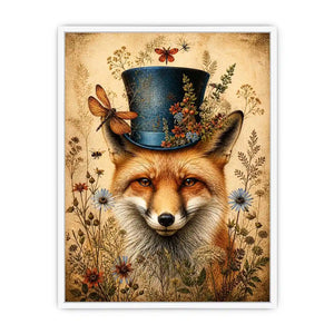 Whimsical fox in a botanical frame