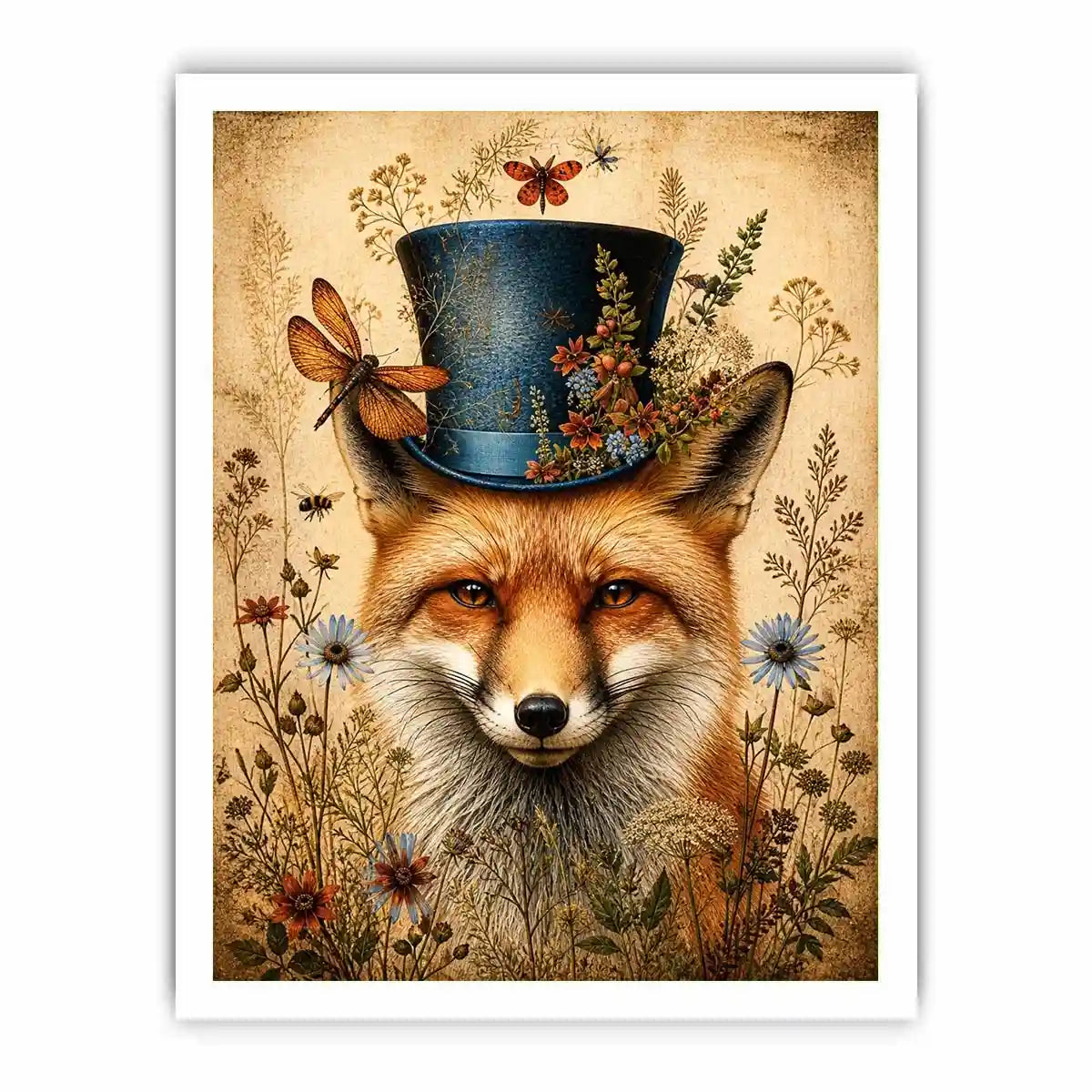 Whimsical fox in a botanical frame
