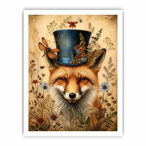 Whimsical fox in a botanical frame