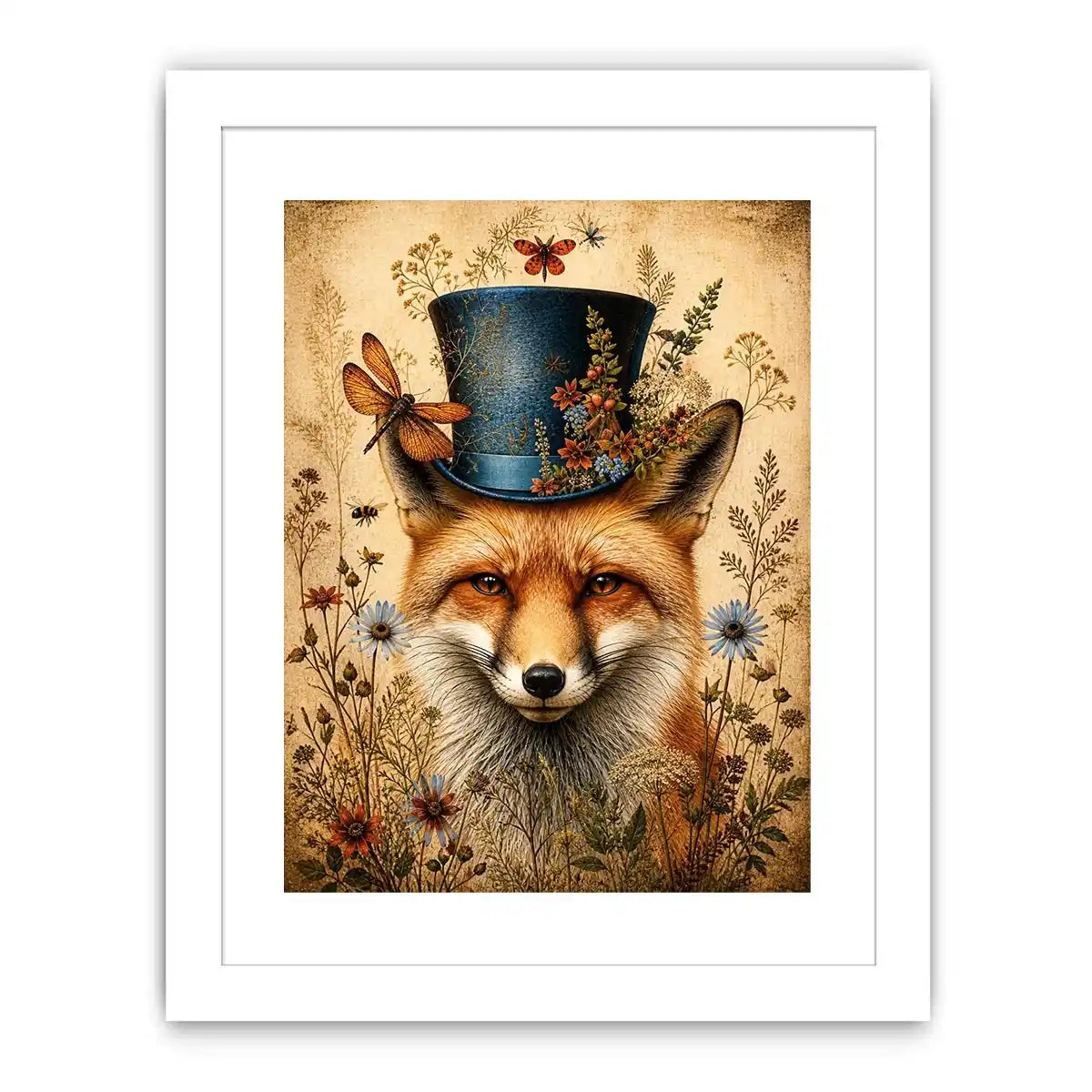 Whimsical fox in a botanical frame