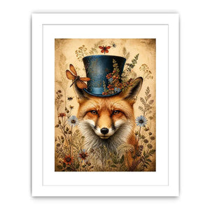 Whimsical fox in a botanical frame
