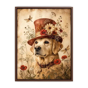 Whimsical retriever with floral hat
