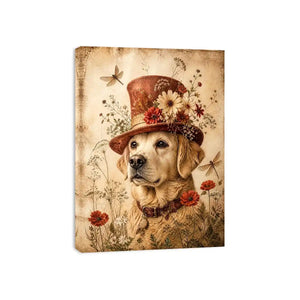 Whimsical retriever with floral hat