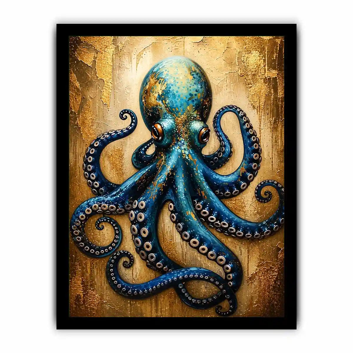 Blue octopus with gold accents