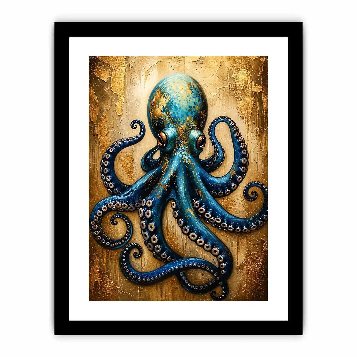 Blue octopus with gold accents