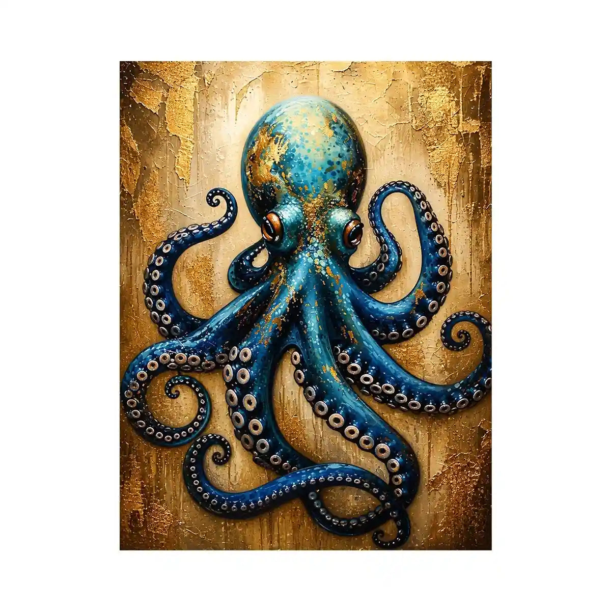 Blue octopus with gold accents