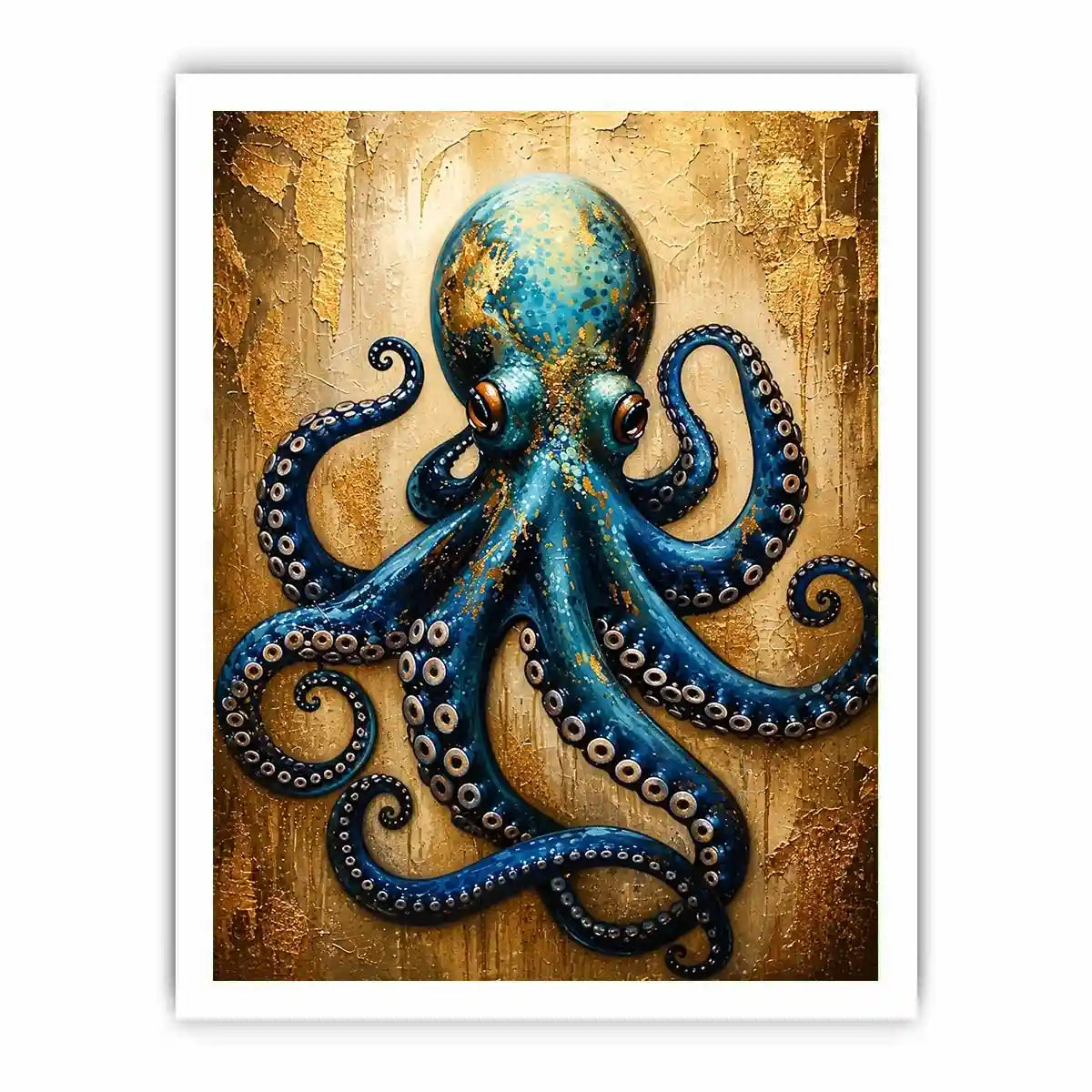 Blue octopus with gold accents