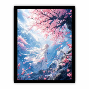 Mystical windswept cliff under sakura blossoms