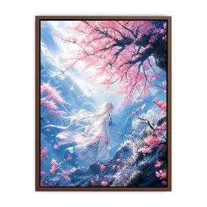 Mystical windswept cliff under sakura blossoms