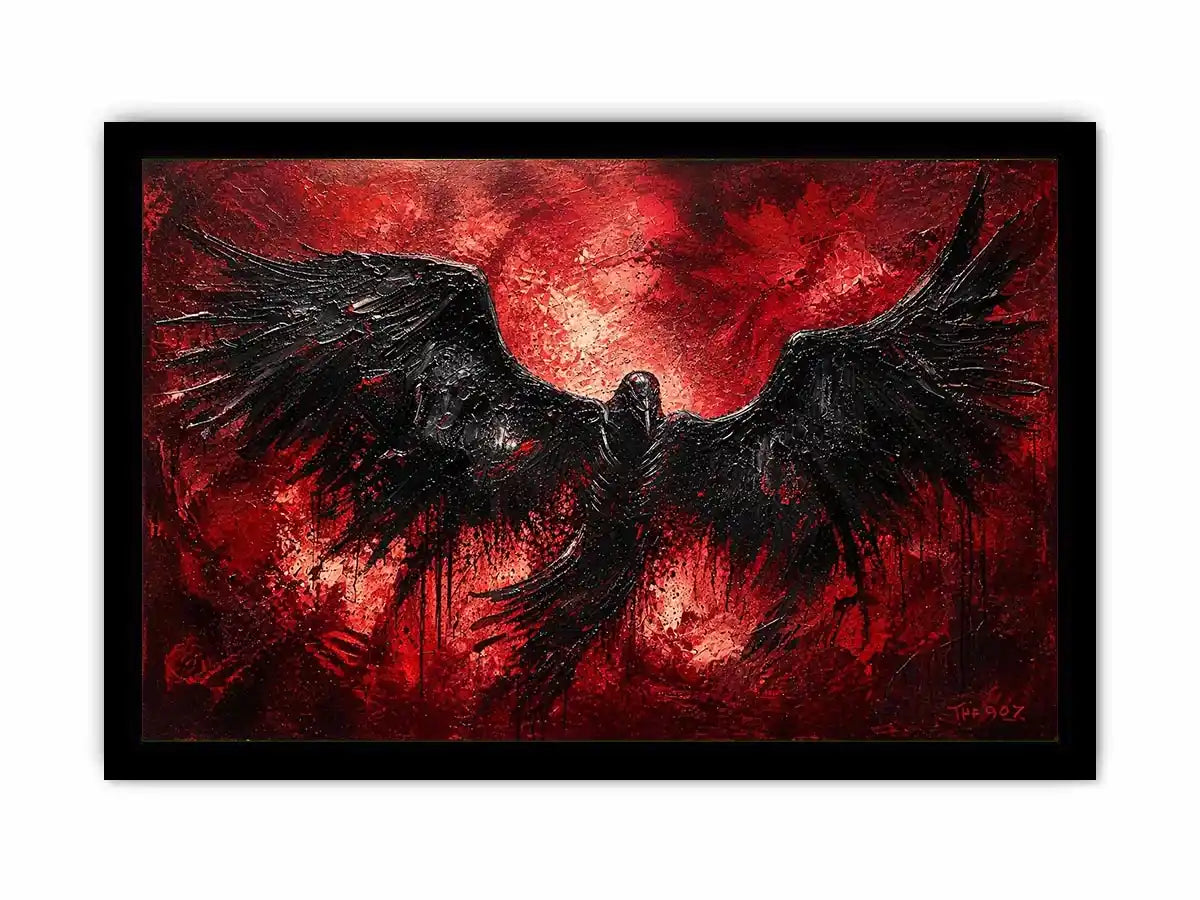 Raven in a storm of red