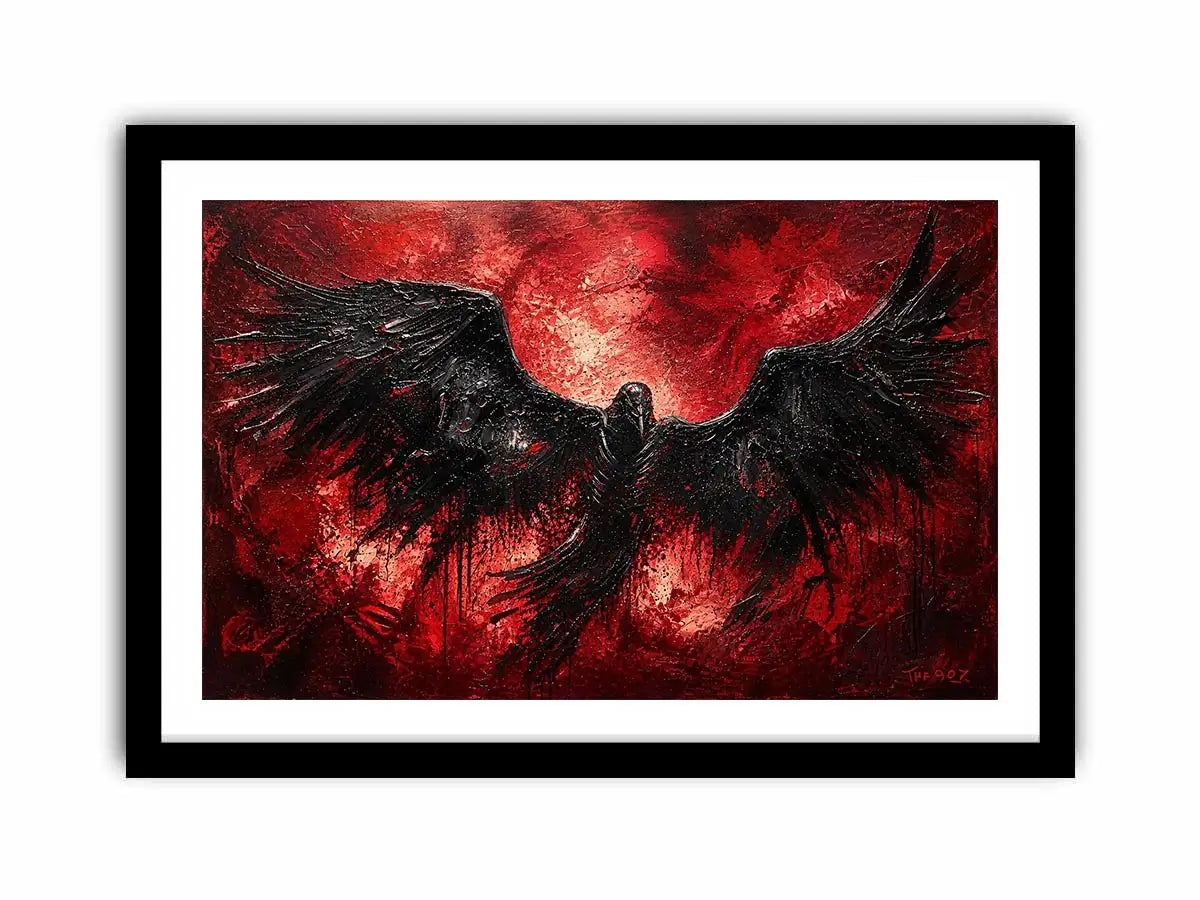 Raven in a storm of red