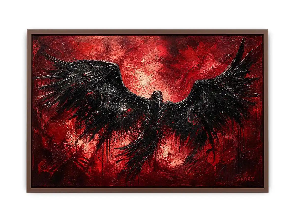Raven in a storm of red