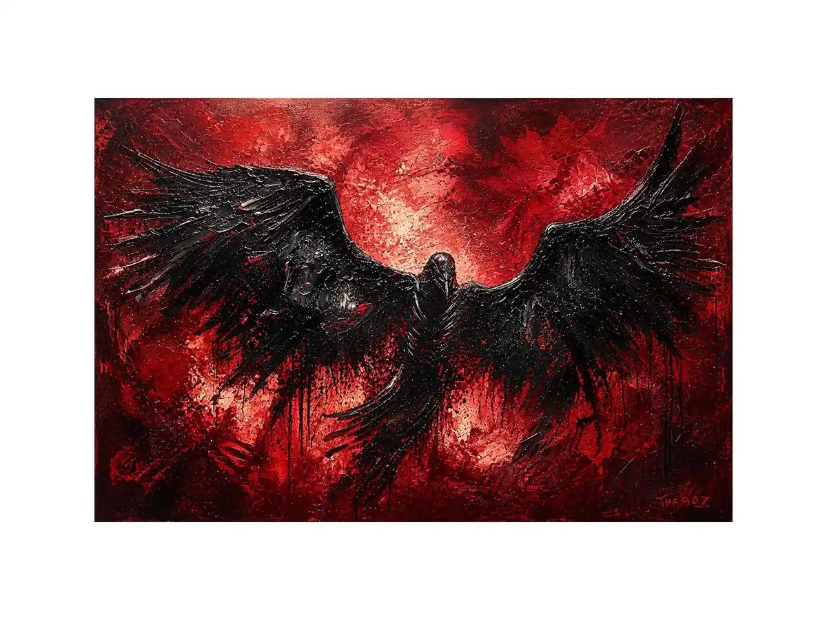 Raven in a storm of red