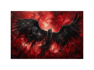 Raven in a storm of red