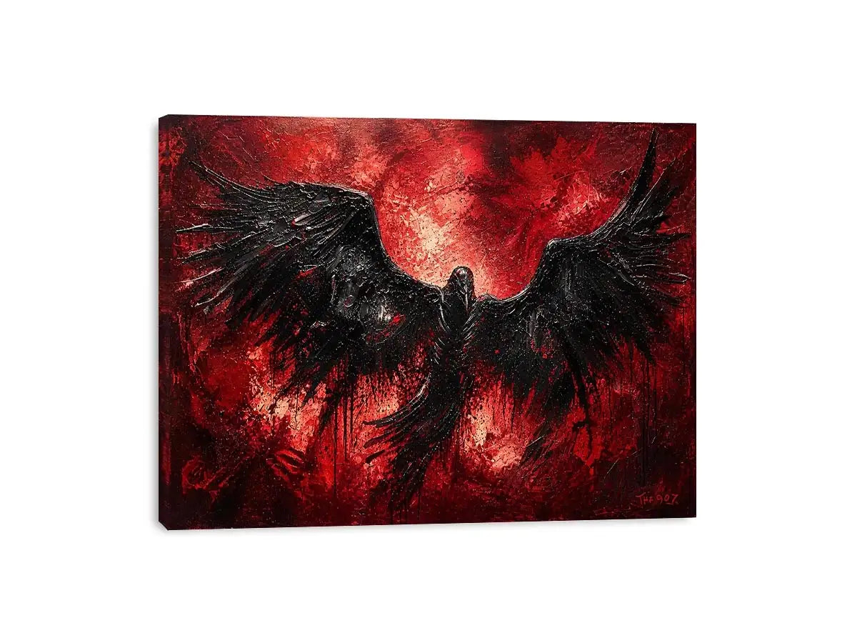 Raven in a storm of red