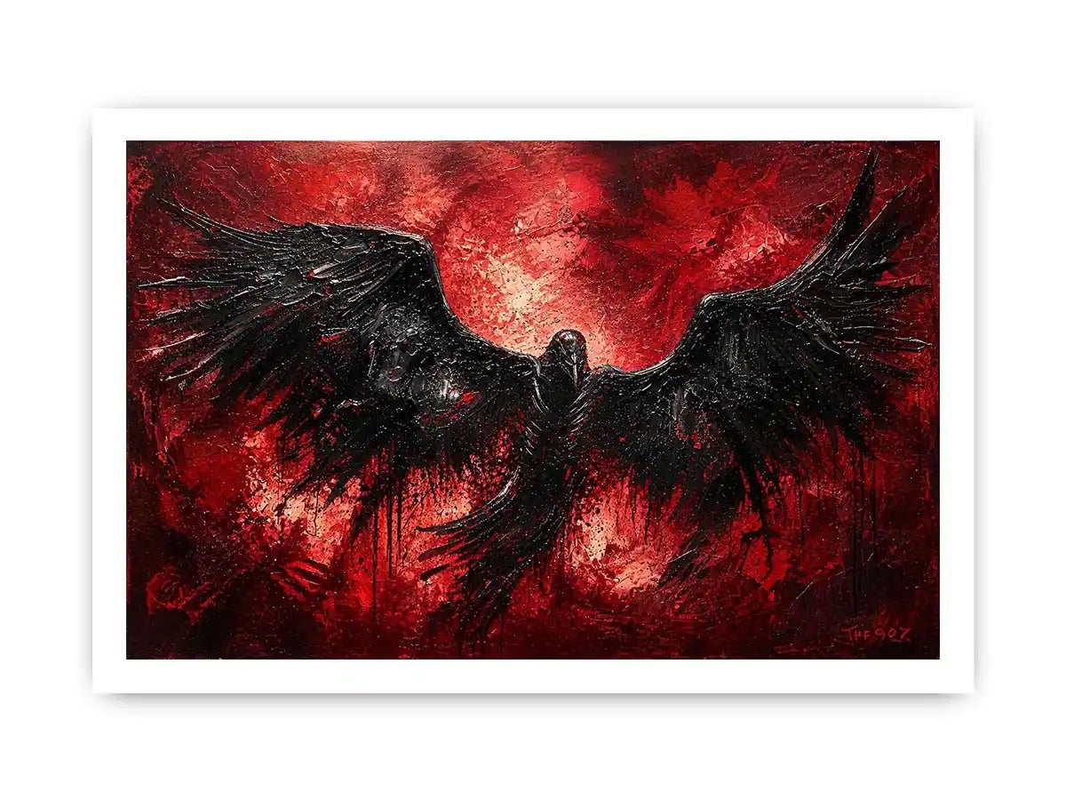 Raven in a storm of red