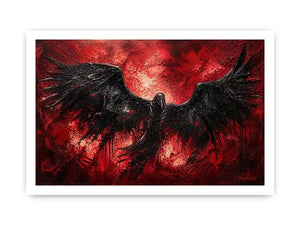 Raven in a storm of red