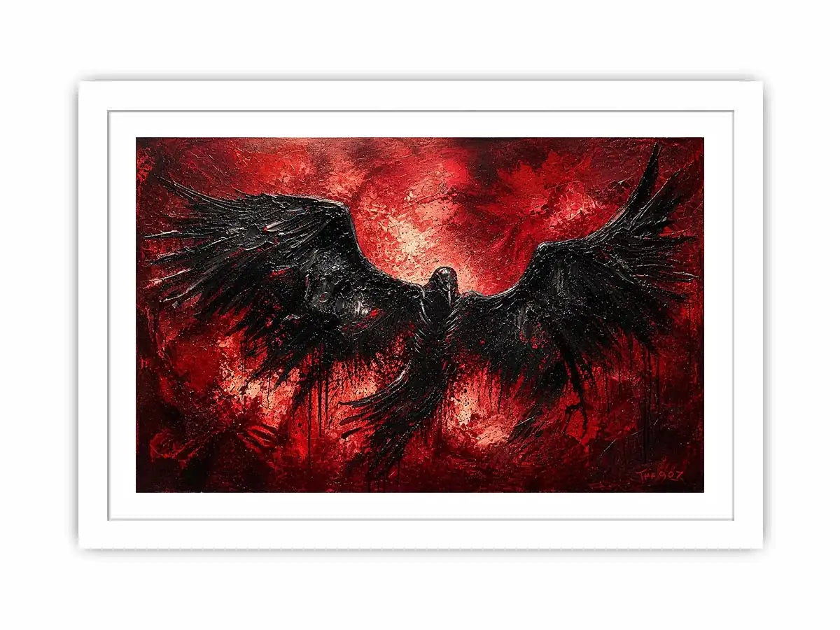 Raven in a storm of red