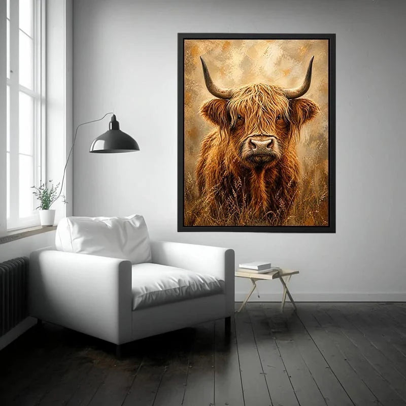 Highland cow portrait with shaggy fur