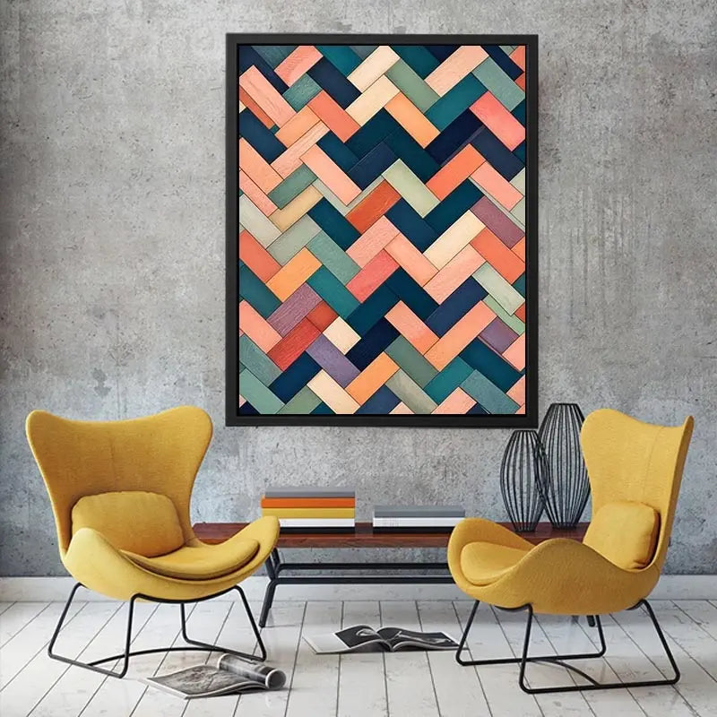 Woven geometric pattern in warm hues