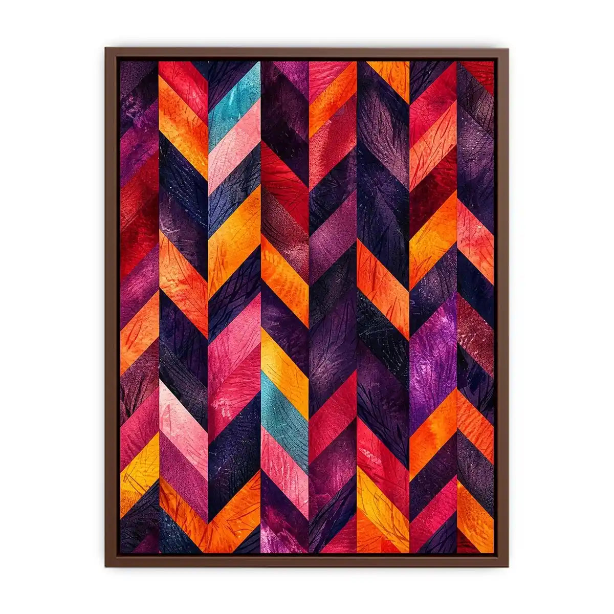Vibrant chevrons in textured abstraction