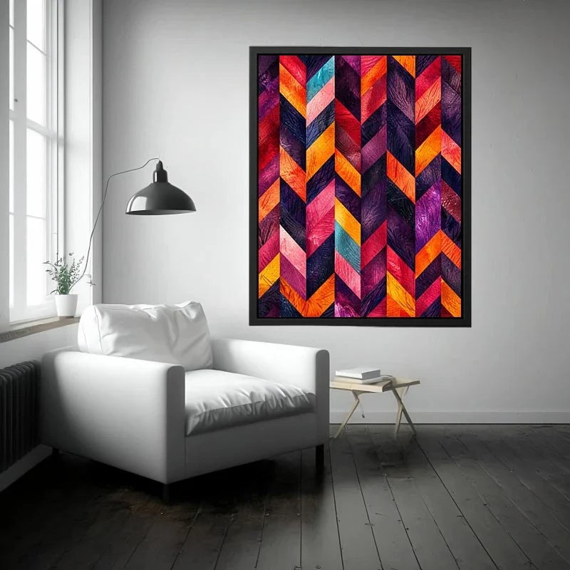 Vibrant chevrons in textured abstraction