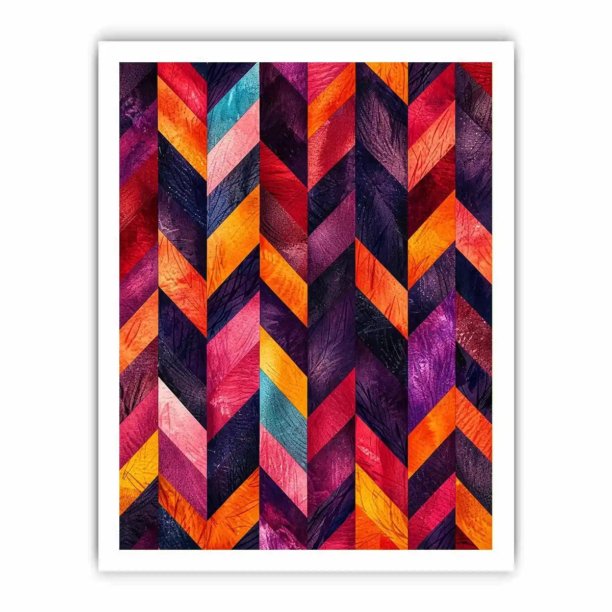 Vibrant chevrons in textured abstraction
