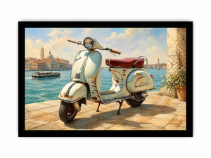 Serene Italian waterfront with vintage Vespa