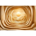 Symmetrical wood tunnel with glowing sun