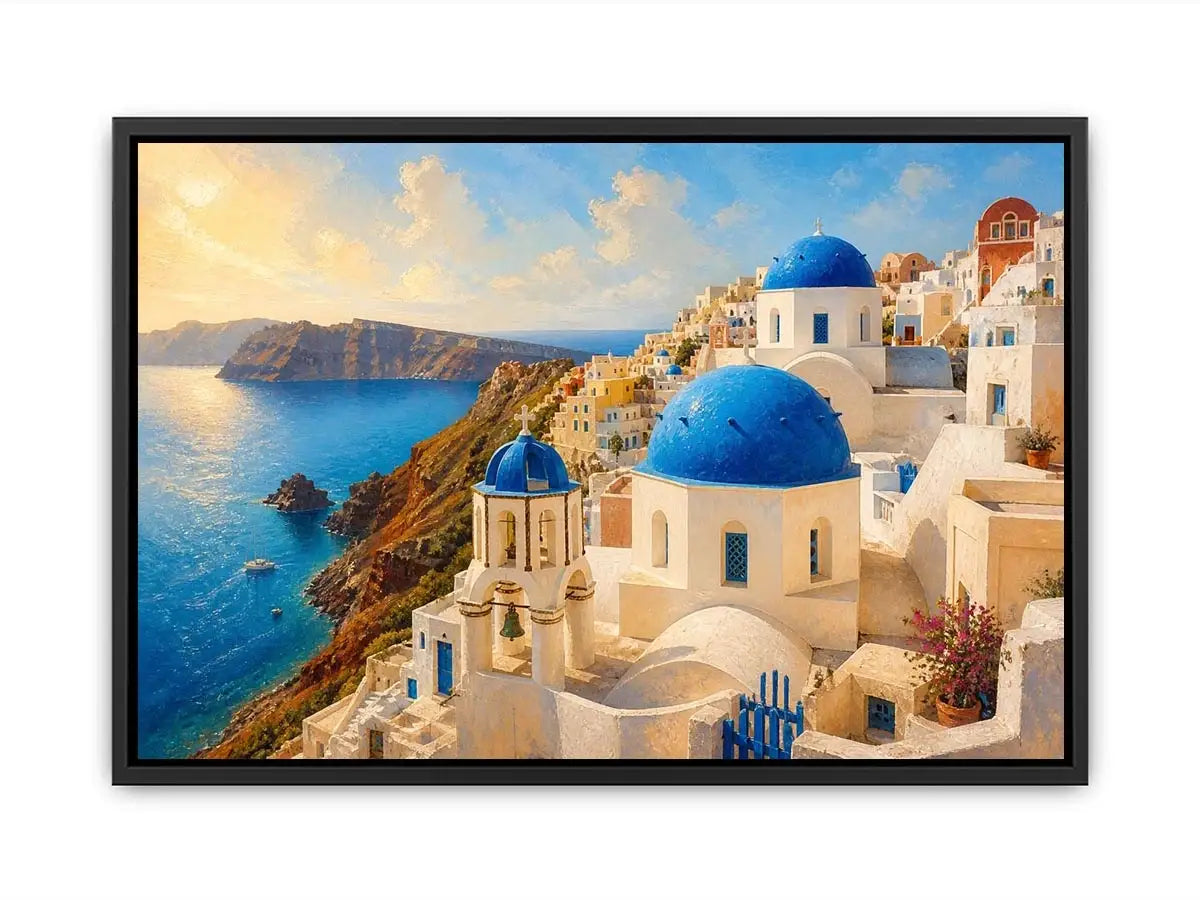 Santorini's sunlit cliffside village