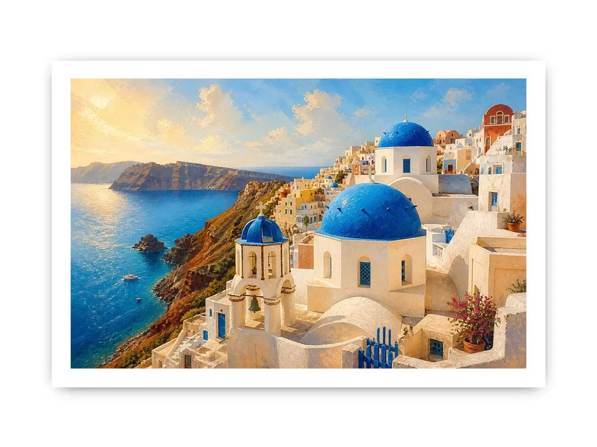 Santorini's sunlit cliffside village