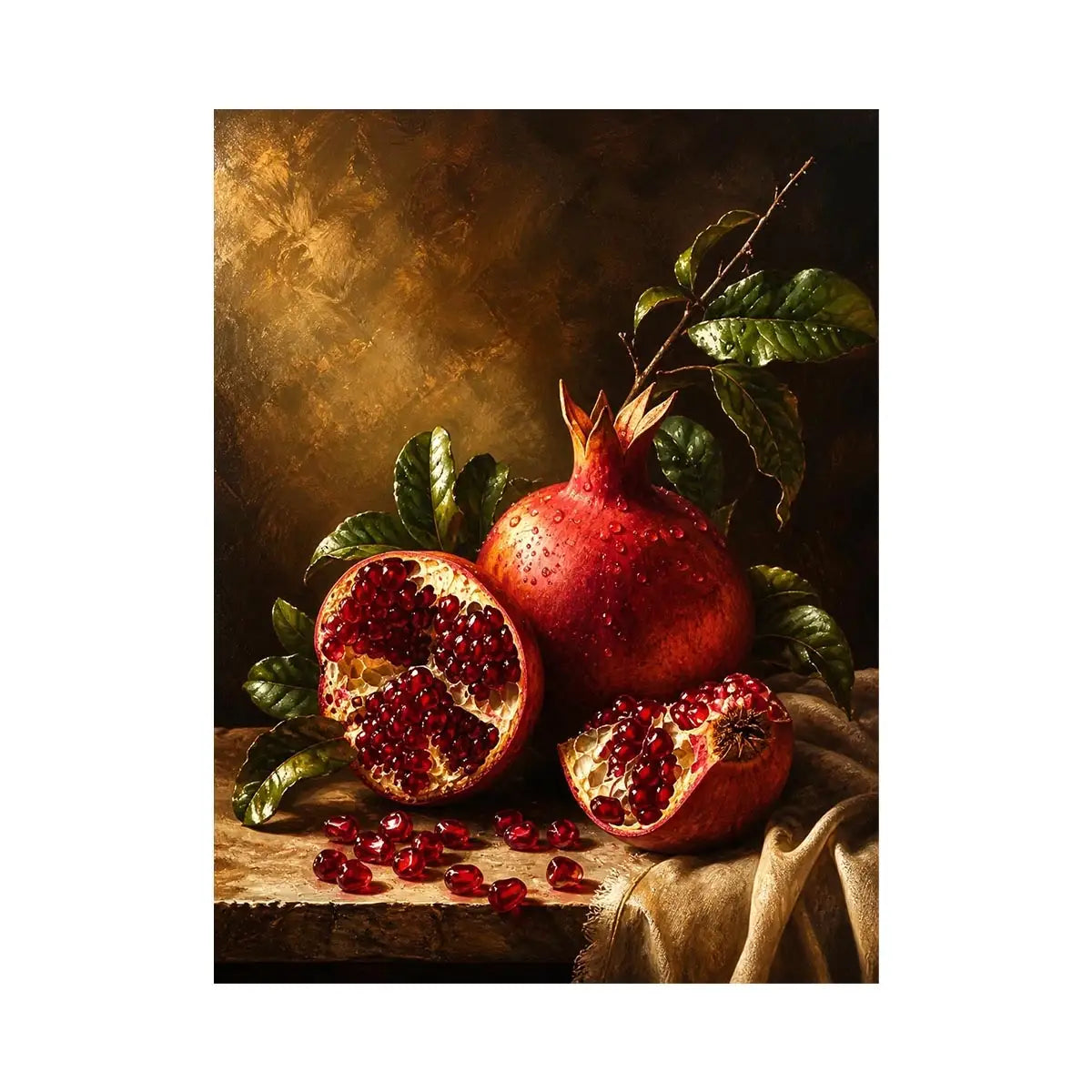 Dramatic still life with pomegranates