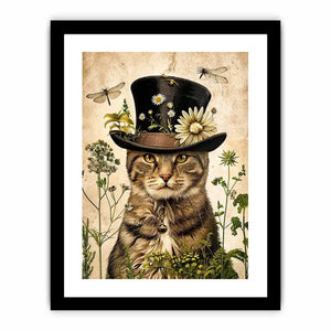 Whimsical cat with steampunk botanicals