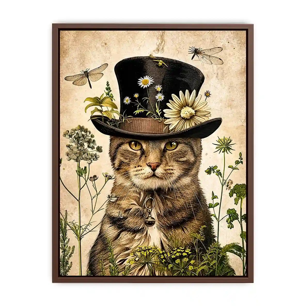 Whimsical cat with steampunk botanicals