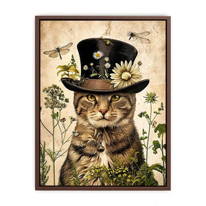 Whimsical cat with steampunk botanicals