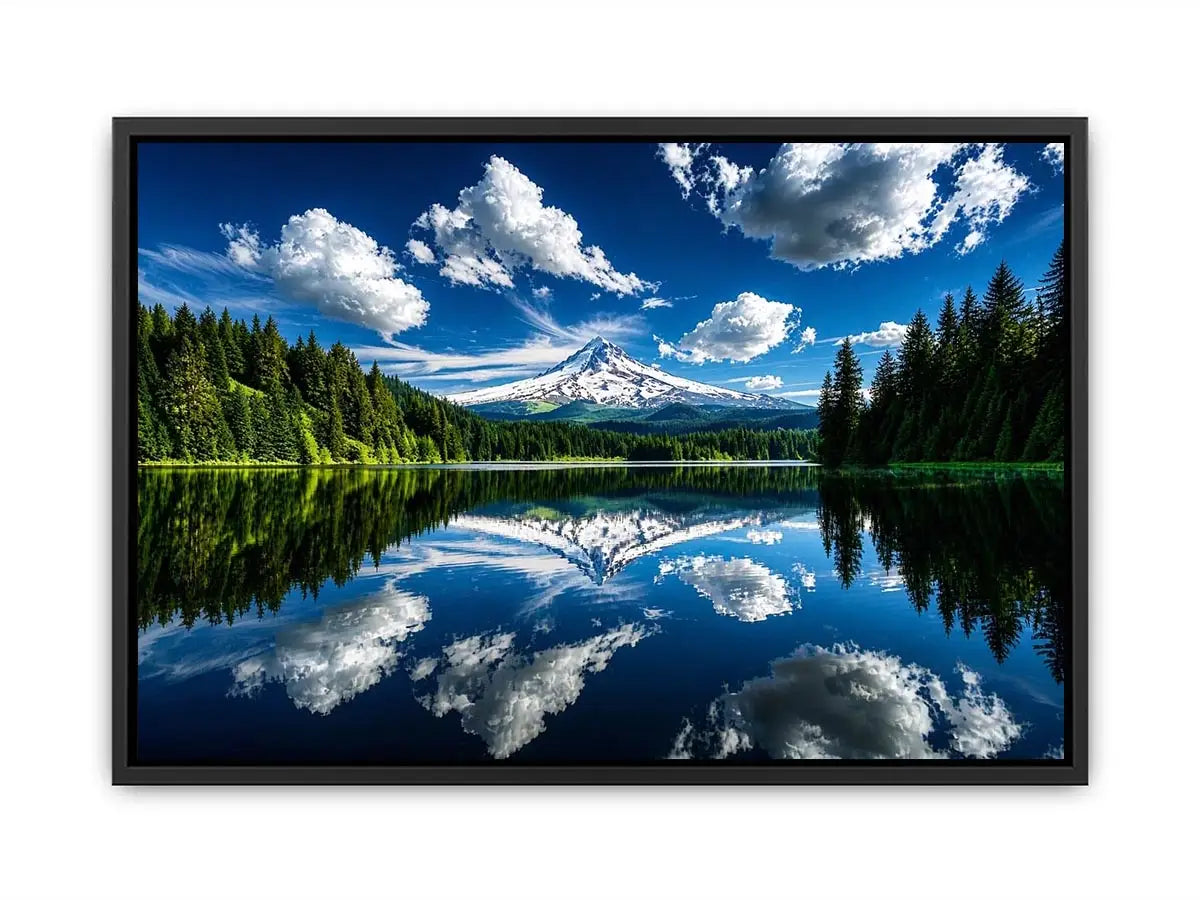 Snowy mountain lake reflection