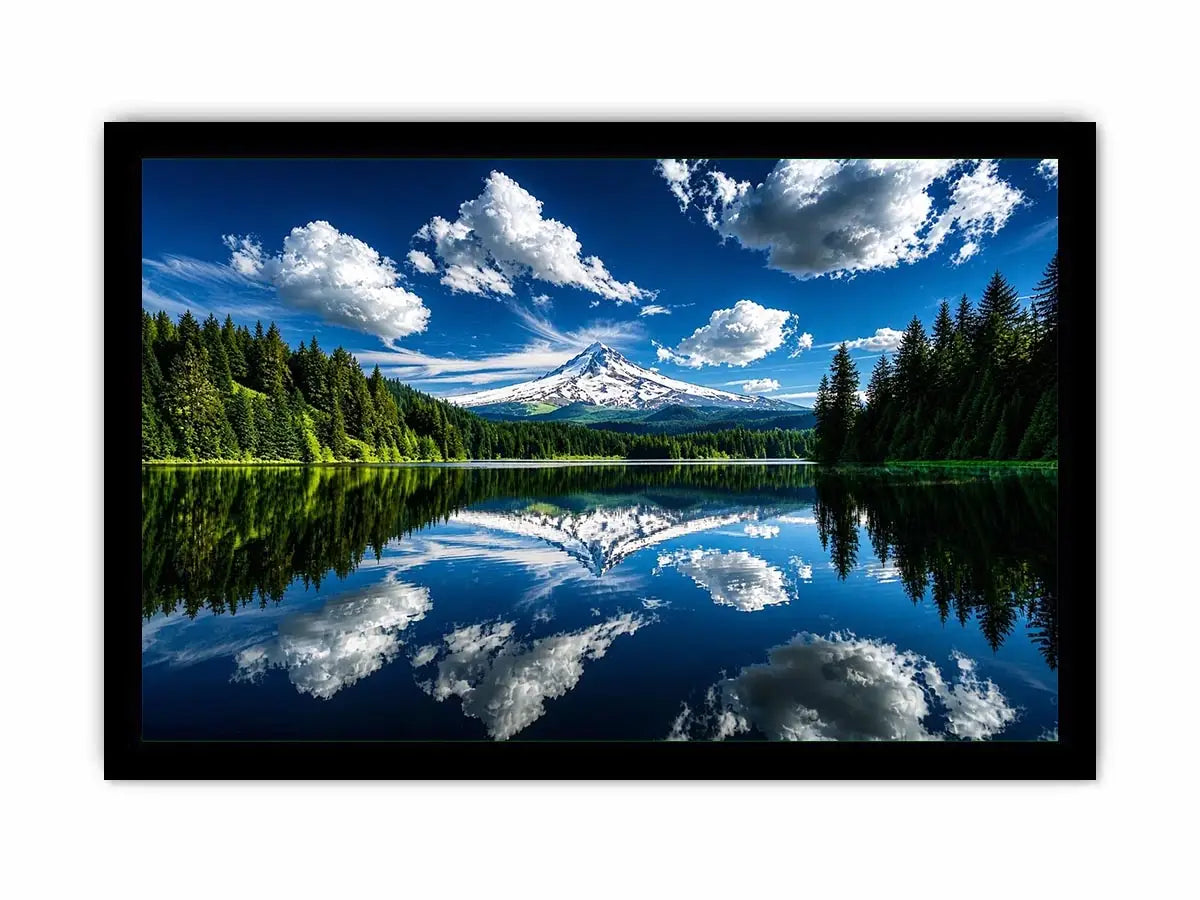 Snowy mountain lake reflection