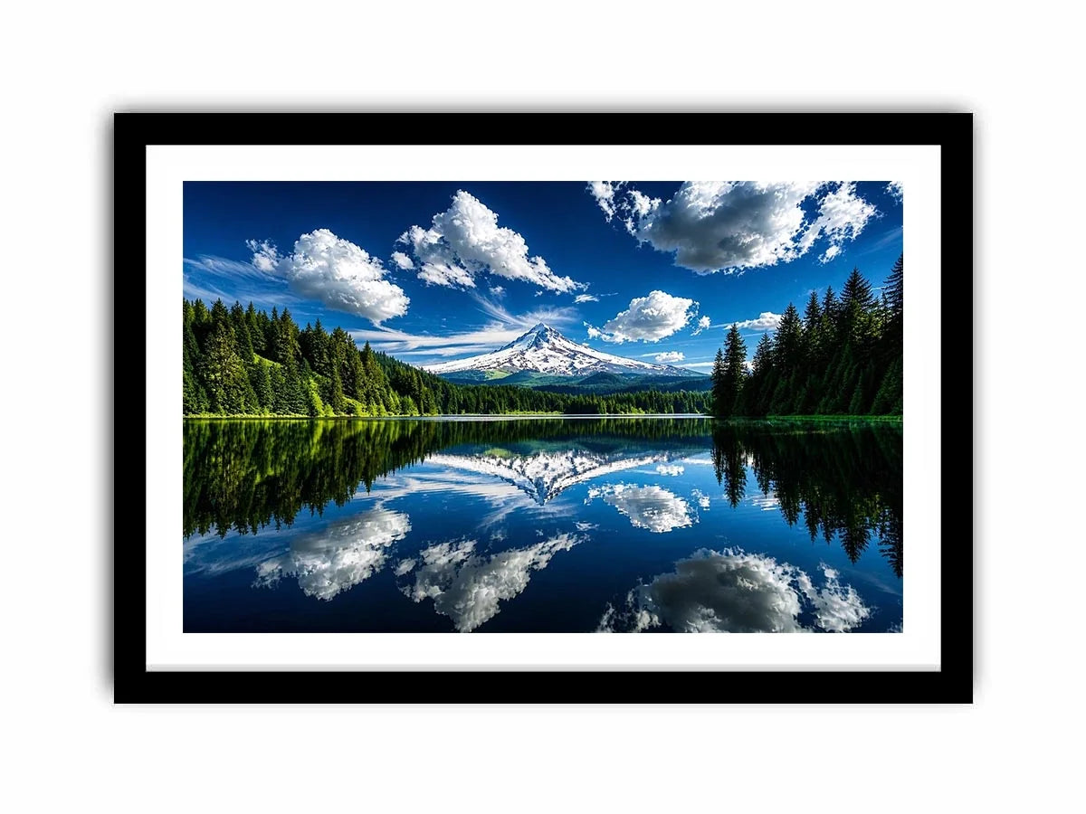 Snowy mountain lake reflection