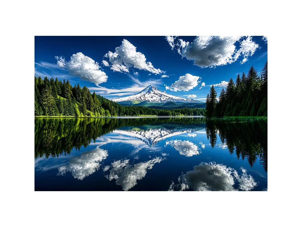 Snowy mountain lake reflection