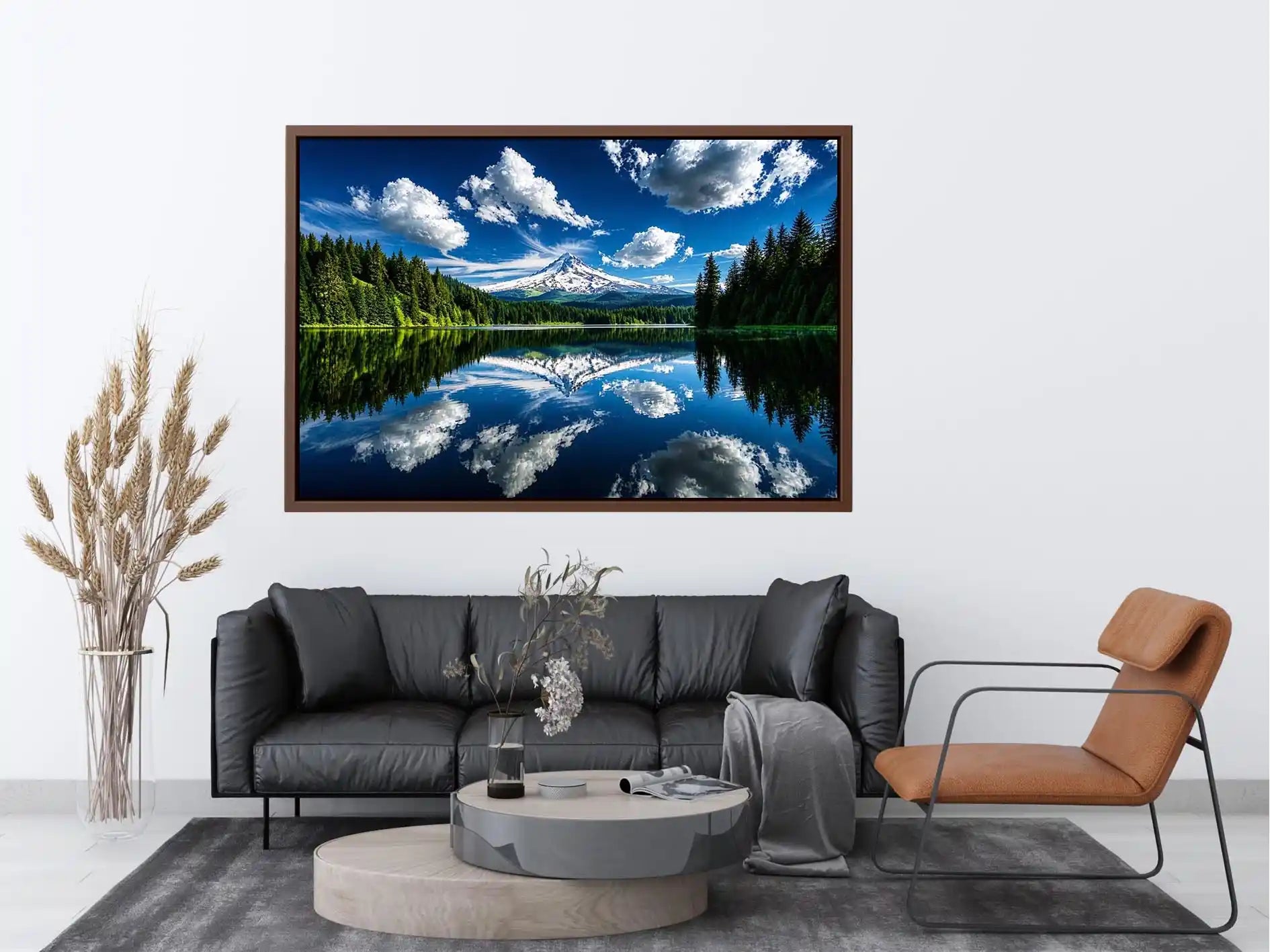 Snowy mountain lake reflection