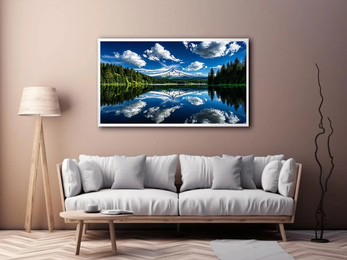 Snowy mountain lake reflection