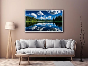 Snowy mountain lake reflection