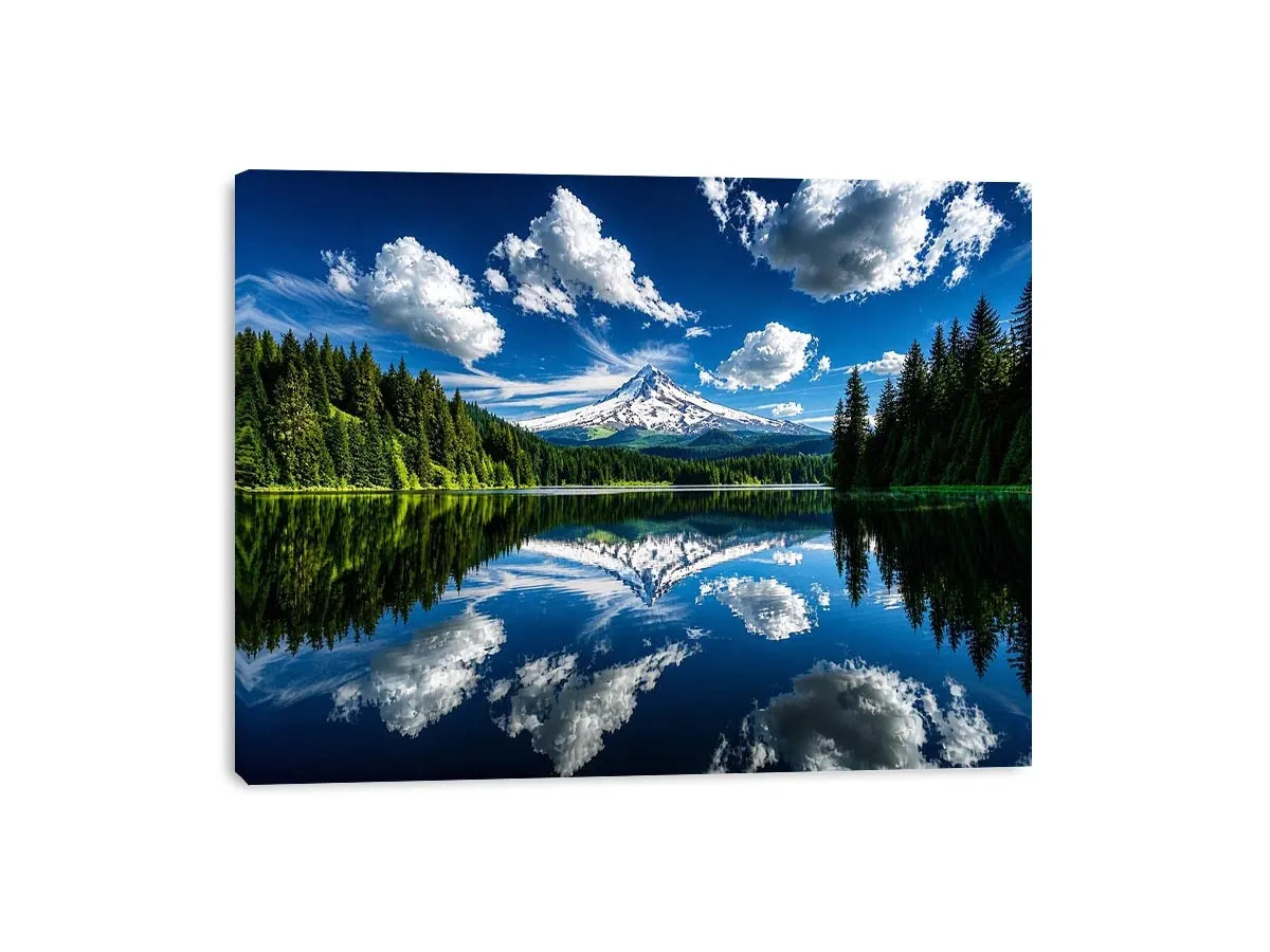 Snowy mountain lake reflection