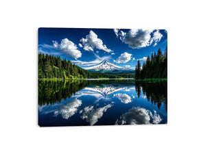 Snowy mountain lake reflection